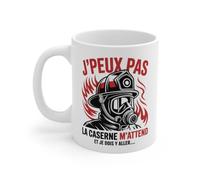 Teecustom Tasse Pompier 325ml J’Peux Pas la Caserne m’Attend Mug Héros Feu Casque Brigade Cadeau Courage Incendie