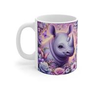 Teecustom Tasse Rhinocéros Mignon Fleur Magique - Mug Panoramique Fantaisie - Cadeau Animal Doux Féerique Céramique 325ml