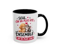 Teecustom Tasse Seul On Va Plus Vite Ensemble On Va Plus Loin - Mug Chien Chat Amour Amitié - Cadeau Mignon 325ml
