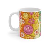 Teecustom Tasse Smiley Fleurs Rétro - Mug Céramique 325ml Design Coloré Années 70 - Ambiance Positive, Cadeau Joyeux