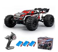 Teeggi 16102 1:16 Voiture télécommandée, 2.4Ghz Moteur à balais de Carbone Course Tout-Terrain télécommandée à Grande Vitesse, 50km/h 4WD Voiture Jouet Tout-Terrain, 3 Piles (Rouge)