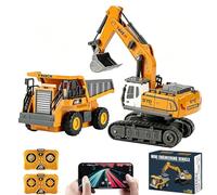 Teeggi Ensemble de pelle et de benne à ordures télécommandées, 1:64 Mini véhicule de chantier télécommandé, jouets en alliage RC avec lumières et effets sonores pour enfants