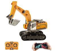 Teeggi Excavatrice télécommandée pour enfants, 1:64, pelleteuse radiocommandée, avec pelle en métal, rotation à 320°, pelleteuse RC voitures avec lumières et effets sonores