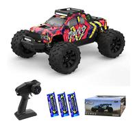 Teeggi Voiture télécommandée 1/14 pour adulte, vitesse maximale de 100 km/h, moteur sans balais 3S RC haute vitesse tout-terrain drift voiture de course 4WD Off Road Race Buggy, 3 batteries (rouge)