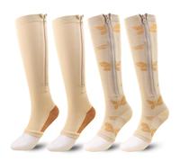 Teegxddy 2 Paires Bas de Contention Femme avec Fermeture éclair, Chaussettes de Compression graduées 15-20 mmhg En cours d'exécution, Avec Orteils Ouverts, Unisexe,XXL