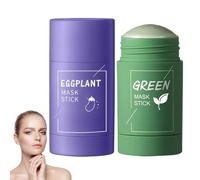 Teegxddy 2 Pièces Masque Stick au Thé Vert, Masque Visage Purifiant Aubergine, Nettoyage Profond, Élimination des Points Noirs, Contrôle du Sébum & Hydratation, Pour Tous Types de Peau