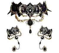 Teegxddy 3pcs Collier Tour De Cou Dentelle,Accessoire Vampire,Avec Bracelet Punk Party Gothic Vintage Fait Main Lolita Rétro Esclave Punk Vampire Victorien Pendentif Pour Femmes Noires