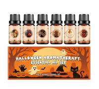 Teegxddy 6pcs Halloween Huiles Essentielles,Huile Essentielle Bio Pour Diffuseurs,Tarte à La Citrouille,Pommes Au Caramel,Biscuits à La Cannelle,Maïs Caramélisé,Brassage De Sorcière,Barres De Chocolat