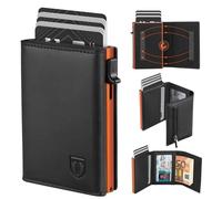 TEEHON Portefeuille Homme en Cuir, Pop Up Porte Carte avec Blocage RFID, Porte Monnaie Homme avec Compartiment à Billets et Poche à Monnaie, Cadeau Boîte Cadeau - Noir Orange