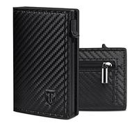 TEEHON Portefeuille Homme en Fibre de Carbone, Magnétique Porte Carte avec Blocage RFID, Porte Feuille pour Homme avec Compartiment à Billets & Monnaie, Porte-Cartes de Crédit Bancaire (Noir)