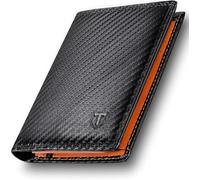 TEEHON Portefeuille Vertical pour Hommes en Cuir Carbone bloquant RFID avec 11 emplacements, 2 fenêtres d'identification, Porte-Monnaie, 2 Compartiments, à Trois Volets