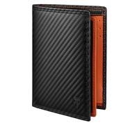 TEEHON Portefeuille Vertical pour Hommes en Cuir Carbone bloquant RFID avec 11 emplacements, 2 fenêtres d'identification, Porte-Monnaie, 2 Compartiments, à Trois Volets