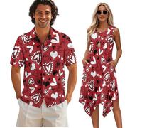 teeinprint Aloha Chemises à manches courtes pour homme sans manches Midi Robe d'été pour la plage, les vacances, les couples, tenue hawaïenne assortie, Red Love, L