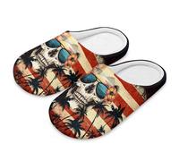 teeinprint Chaussons d'intérieur lavables et réutilisables à bout fermé pour homme et femme - Motif tête de mort - Pour spa, hôtel, voyage, Crâne drapeau américain, 37/38 EU
