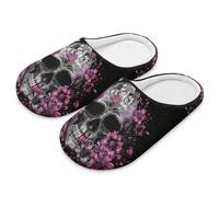 teeinprint Chaussons d'intérieur lavables et réutilisables à bout fermé pour homme et femme - Motif tête de mort - Pour spa, hôtel, voyage, Tête de mort fleur, 37/38 EU