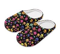teeinprint Chaussons d'intérieur lavables et réutilisables à bout fermé pour homme et femme - Motif tête de mort - Pour spa, hôtel, voyage, Crâne champignon, 40/41 EU
