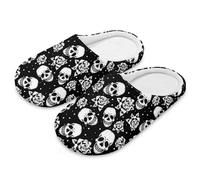 teeinprint Chaussons d'intérieur lavables et réutilisables à bout fermé pour homme et femme - Motif tête de mort - Pour spa, hôtel, voyage, Imprimé tête de mort et fleurs, 38.5/39.5 EU