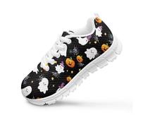 teeinprint Chaussures de course à pied respirantes à lacets pour enfants - Chaussures de tennis légères, Imprimé citrouille fantôme d'Halloween, 35 EU