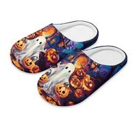 teeinprint Pantoufles d'intérieur confortables à bout fermé pour homme et femme - Réutilisables - Pour spa et hôtel, Halloween Ghost Citrouille, 38.5/39.5 EU