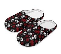 teeinprint Pantoufles d'intérieur réutilisables pour homme et femme - Confortables - Bout fermé, Tête de mort rose., 43/44 EU