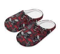 teeinprint Pantoufles d'intérieur réutilisables pour homme et femme - Confortables - Bout fermé, Tête de mort gothique, 37/38 EU
