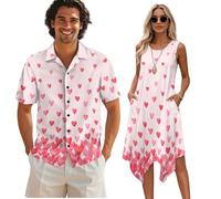 teeinprint Robe tunique d'été pour femme, robe d'été sans manches avec poches, chemise Aloha boutonnée, tenue assortie pour couples, Rose Love, XXL