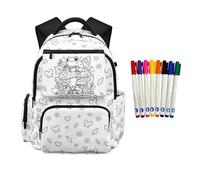 teeinprint Sac à dos coloré pour filles - Sacs à dos d'école à colorier vos propres sacs à livres avec 8 marqueurs, Champignon grenouille, Sac à dos tyrolien