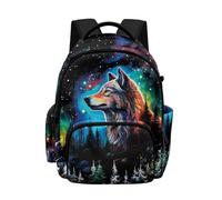teeinprint Sac à dos d'école pour enfants filles garçons grande capacité 43,2 cm Sacs à livres pour enfants avec sangles réglables, Stellar Wolf