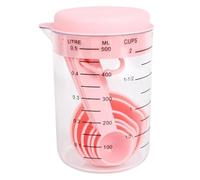 TEEKU Lot de 7 tasses et cuillères à mesurer en plastique avec marquages transparents, capacité de 500 ml, idéal pour la cuisson de la farine, d'autres ingrédients dans la cuisine, la maison (rose