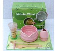 TEEKYMO Matcha Kit 8 Pièces, Matcha Set - Fouet à Matcha en Bambou, Bol à Matcha, Cuillère et Tamis, Kit Matcha Complet pour Cérémonie du Matcha, Rose