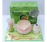 TEEKYMO Matcha Kit 8 Pièces, Matcha Set - Fouet à Matcha en Bambou, Bol à Matcha, Cuillère et Tamis, Kit Matcha Complet pour Cérémonie du Matcha, Rose Dégradé