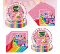Teeloray Assortiments Rentrée Scolaire Vaisselle de Fete, Décoration Rentrée des Classes pour 20 Invités Compris Assiette Serviette Décoration de Table pour Garçon et Fille, Rose