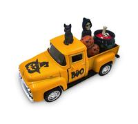 Teeloray Décoration Citrouille d'halloween, Camion Vintage en Métal avec Mini Citrouilles Sorcier Squelette Chat Noir et Bol à Soupe Sorcière pour Décorations de Plateaux, Cheminée, Maison