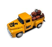 Teeloray Décoration Citrouille d'Halloween, Camion Vintage en Métal avec Mini Squelette et Citrouille pour Centres de table, Décoration d'Halloween Effrayante, Décorations Intérieure pour Fête à Thème