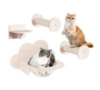 Teeloray Meuble Mural pour Chat, 4 en 1 Ensemble de Meubles Muraux pour Chat avec 1 × Lit Transparents pour Dormir, 2 × Marche d'escalade pour Chats de 30 cm, 1 x Escaliers pour Chaton