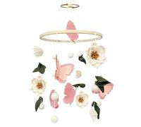 Teeloray Mobile pour berceau, motif fleurs et papillons, fait à la main, décoration florale pour chambre d'enfant, chambre de bébé, fille, décoration de chambre de bébé, cadeau de nouveau-né neutre
