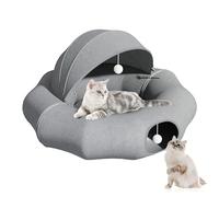 Teeloray Tunnel Chat, Tunnel Chat Rond XXL, Lit Tunnels pour Chats avec Tapis Central Doux et Jouets Boules en Peluche, 2 en 1 en Forme de Donut et Lit pour Chatons, Lapins et Chiots d'Intérieur