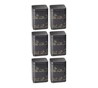 Teemando Shadow Lot de 6 boîtes à thé rectangulaires, en fer blanc, noir mat avec motif doré, 7,3 x 7,3 x 10 cm, capacité 100 g, couvercle
