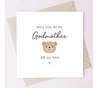 TEEMI - Carte Will You Be My Godmother - Carte de demande de baptême pour bébé avec motif ours mignon - Cadeau de demande de marraine pour marraine, 5,7 x 5,7 cm avec enveloppe, papier de qualité