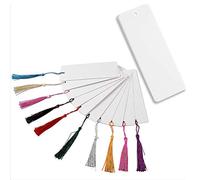 Teemico Lot de 96 marque-pages vierges en papier kraft pour projets de bricolage et étiquettes cadeaux, blanc, 15 x 5,1 cm (48 marque-pages avec 48 pompons)