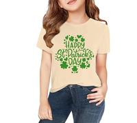 Teen Girls Lucky Green Shamrocks St Satricks T-shirts Paddys Day Baggy manches courtes School Tee Kids Saint Patrick Irish Party Casual Retro Fashion Top Coton, B-beige., 2-3 ans