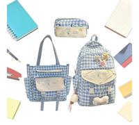 Teen Student Backpack Adjustable Plaid Travel Campus Bookbag Bundle