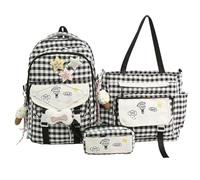 Teen Student Backpack Adjustable Plaid Travel Campus Bookbag Bundle