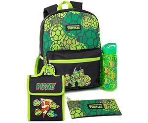 Teenage Mutant Ninja Turtles 4 pièces Ensemble de sac à dos | Animated Warriors Green Rucksack Pizza Lunch Bag Pencil Case Water Bottle | Cadeaux de retour à l’école TMNT