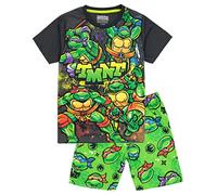 Teenage Mutant Ninja Turtles Boys Pyjamas | Leonardo Michelangelo Donatello Raphael Personnages T-Shirt Noir Vert Shorts Vêtements de Nuit | Marchandise TMNT