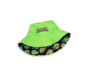 Teenage Mutant Ninja Turtles Chapeau bob réversible pour garçons en Vert et Noir | Logo TMNT et Impression de Visages de Tortues Partout | Chapeaux de Protection Solaire décontractés