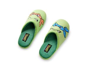 TEENAGE MUTANT NINJA Turtles Chaussons pour Hommes | Mules Vertes avec Visage des Personnages Leonardo & Mikey avec Semelle en Caoutchouc | Chaussons Intérieurs de Guerriers Animés de Dessins Animés