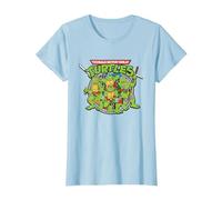 Teenage Mutant Ninja Turtles Classic Turtles T-Shirt, Femme, Bleu Céleste, XS