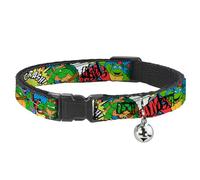 Teenage Mutant Ninja Turtles Collier pour Chat avec Clochette, Clip en Plastique, Facile à régler, Motif Tortues Ninja, Pois, Bleu, 21,6 à 30,5 cm de Large