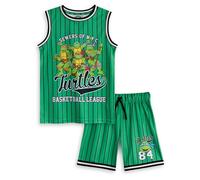 Teenage Mutant Ninja Turtles Ensemble de basket-ball 2 pièces vert | Égouts TMNT de N.Y.C. Vêtements de sport pour garçons| Conception rayée de la Ligue de basket-ball